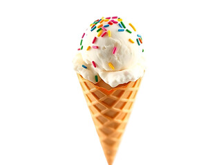 Vanilla Ice Cream Cone with Sprinkles isolated on white background