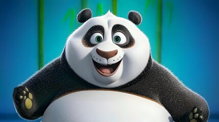 Naklejka premium Cheerful cartoon panda character with bright colors and friendly smile