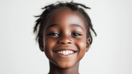 笑っている子供の表情、白背景