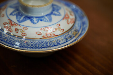 chinese tea cup on wooden table