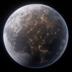 Fototapeta premium Alien World Cityscape From Space Sci Fi Fantasy Concept Art with Network of Lights and Clouds Render.