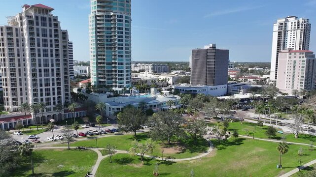 Saint Pete Pier At Saint Petersburg In Florida United States. Downtown District. Beach Drive. Stunning Cityscape. Saint Pete Pier At Saint Petersburg In Florida United States. Panorama Viewpoint.