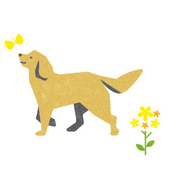 春を喜ぶ犬　カラフルで楽しい水彩風イラスト