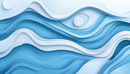 Fototapeta premium Abstract Blue Waves: Layered Paper Design with Subtle Texture and Depth, Creating a Calming Visual Experience.