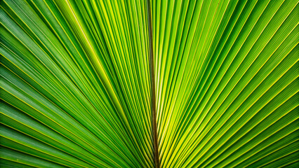 Close-up of a vibrant green palm leaf vein pattern