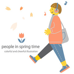 春を喜ぶ男子学生　カラフルで楽しいフラットイラスト