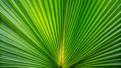 Close-up of a vibrant green palm leaf vein pattern