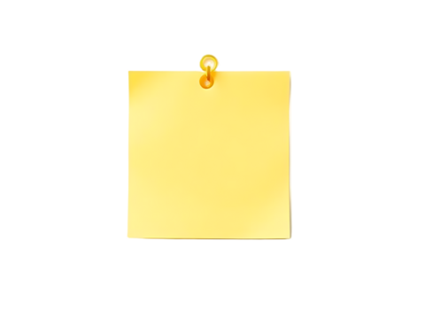 yellow sticky note with push pin isolated