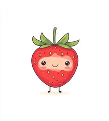 Obraz premium Cute cartoon strawberry character with smiling face and little arms
