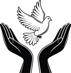 Peaceful Dove Soaring, Protected by Two Open Hands