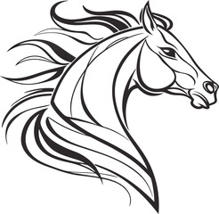 Elegant Horse Head, Black and White, Stylized, Line Art, Equestrian, Animal, Design, Majestic, Grace