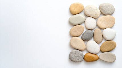 Collection of Smooth Multicolored Pebbles Arranged on a Light Background