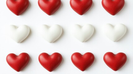 Obraz premium Colorful Heart Shapes in Red and White Arrangement on White Background