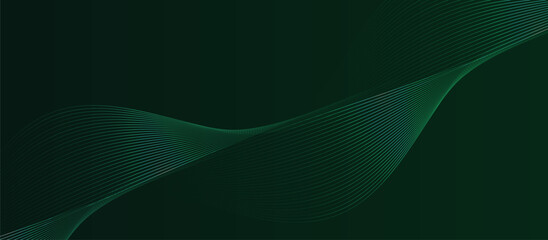 Dark Green Abstract Wave Background with Curved Lines
