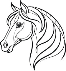 Elegant Line Art Drawing of a Horse Head Profile