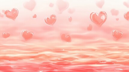 Romantic Heart Decorations Over Soft Pink Water Surface Background
