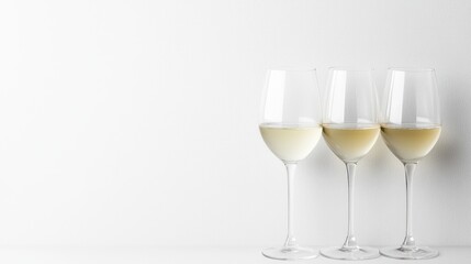 Three wine glasses on white background