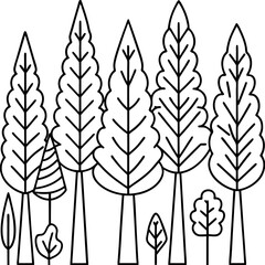 Peaceful forest landscape illustration in natural tones with diverse tree species