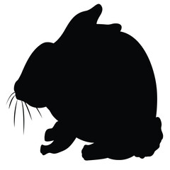 Cute cartoon hand vector sitting rabbit icon silhouette.