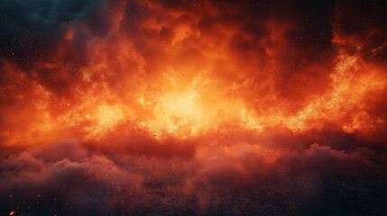 A fiery inferno with glowing flames and billowing clouds.