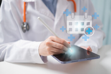 Professional medical worker doctor physician in white coat scrub calendar event appointment...