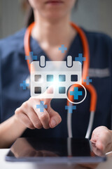 Professional medical worker doctor physician in white coat scrub calendar event appointment reminder concept