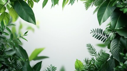 Fototapeta premium Fresh Green Leaves Frame on White Background