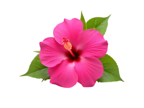 Vibrant Pink Hibiscus Bloom with Lush Green Leaves