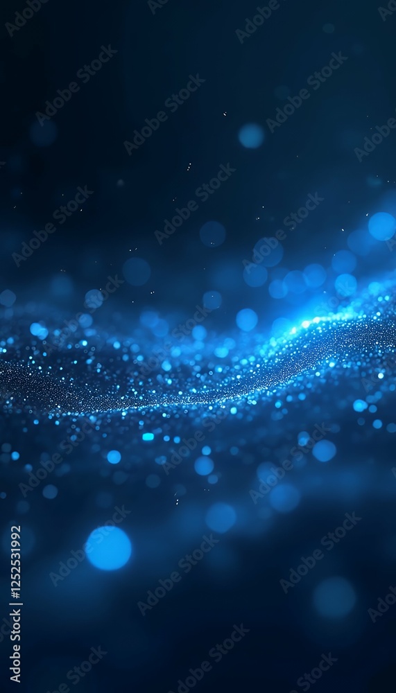 Wall mural light depths sparkling particles surfaces blue form digital grids dark as background lines particles