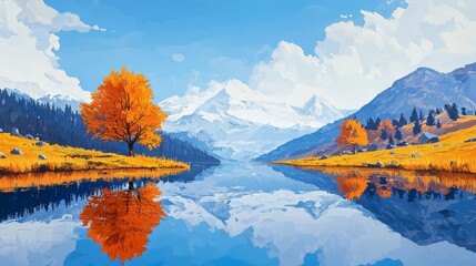 Obraz premium Serene Autumn Lake Reflection in the Mountains