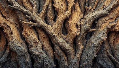 Intricate Network of Twisted Tree Branches Creating a Textured Background