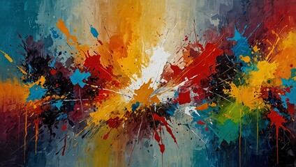 Bold abstract canvas with rough brushstrokes and palette knife textures.

