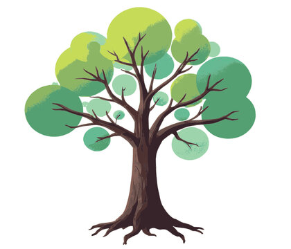 vibrant illustration of tree with green foliage and visible roots