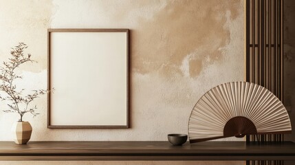 Serene Minimalist Japanese Interior Design Mockup with Blank Frame