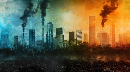 Obraz premium Climate crisis background showing a polluted environment and environmental damage.