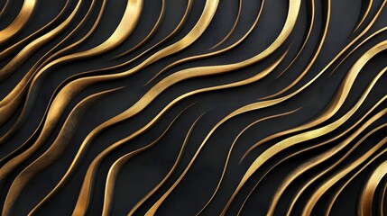 Luxurious Swirling Gold Lines and Shapes on Glossy Black Background
