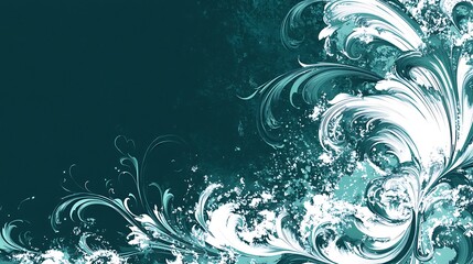 Abstract Teal and White Floral Swirl Design