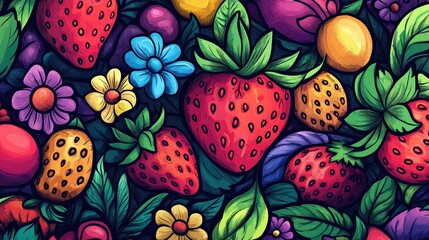 Vibrant Strawberry and Flower Pattern