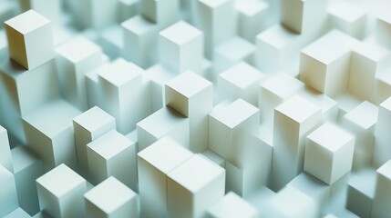 Obraz premium A dynamic grid of floating 3D cubes on a solid white background.