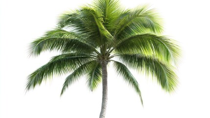 Lush Coconut Palm Tree Isolated on White Background