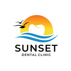 sunset with teeth as sun logo design