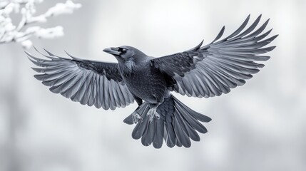 Obraz premium crow in flight isolated on white background