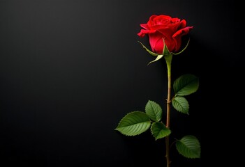 Elegant Red Rose on a Black Background Representing Beauty and Love