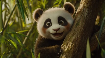 Obraz premium Cute Panda Cub in a Bamboo Forest