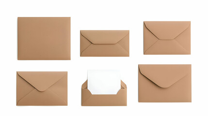 Brown Kraft Envelopes Set on White Background
