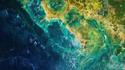 Obraz premium Detailed Satellite Image of Coastal Landscape
