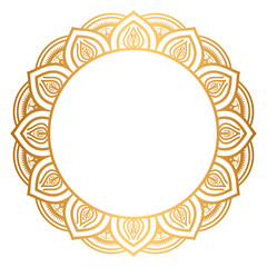 Indian flower mandala art with luxury golden circle frame transparent vintage gold circular pattern