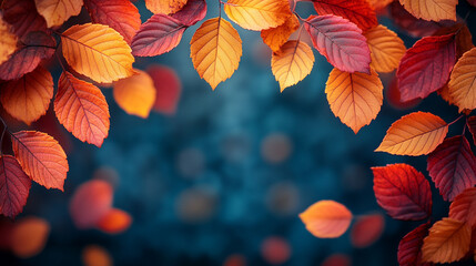 Fototapeta premium Autumn Leaves Background Red Orange Fall Nature Photography Leaf Blur Image Plant Bokeh Frame Decor 