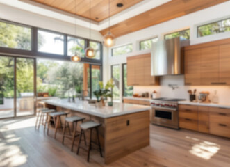Modern Kitchen Interior Blurred Background, Blur interior background concept