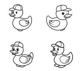 Cute Cartoon Rubber Duck with Baseball Cap – Fun Black and White Sports Illustration